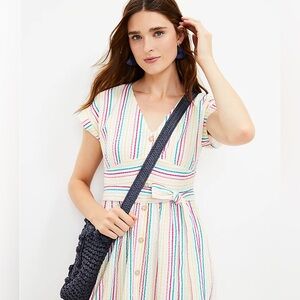 Loft summer dress- white with rainbow stripes, seersucker cotton